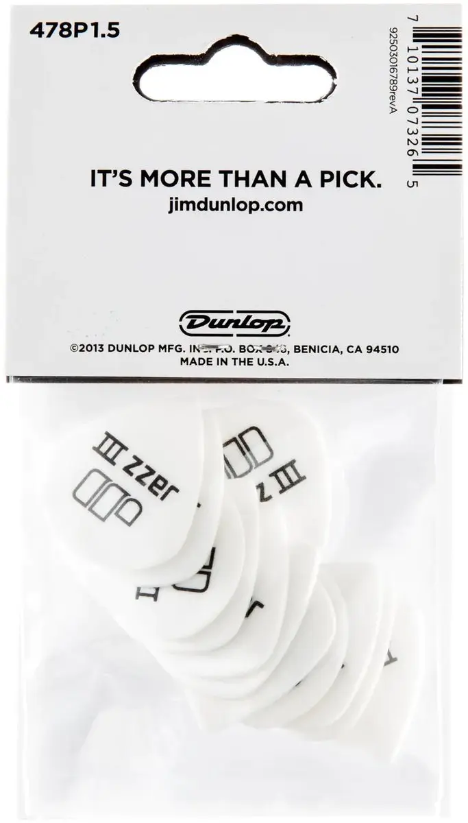 Dunlop Tortex White Jazz III Plectrums 1.50mm - 12 Stuks