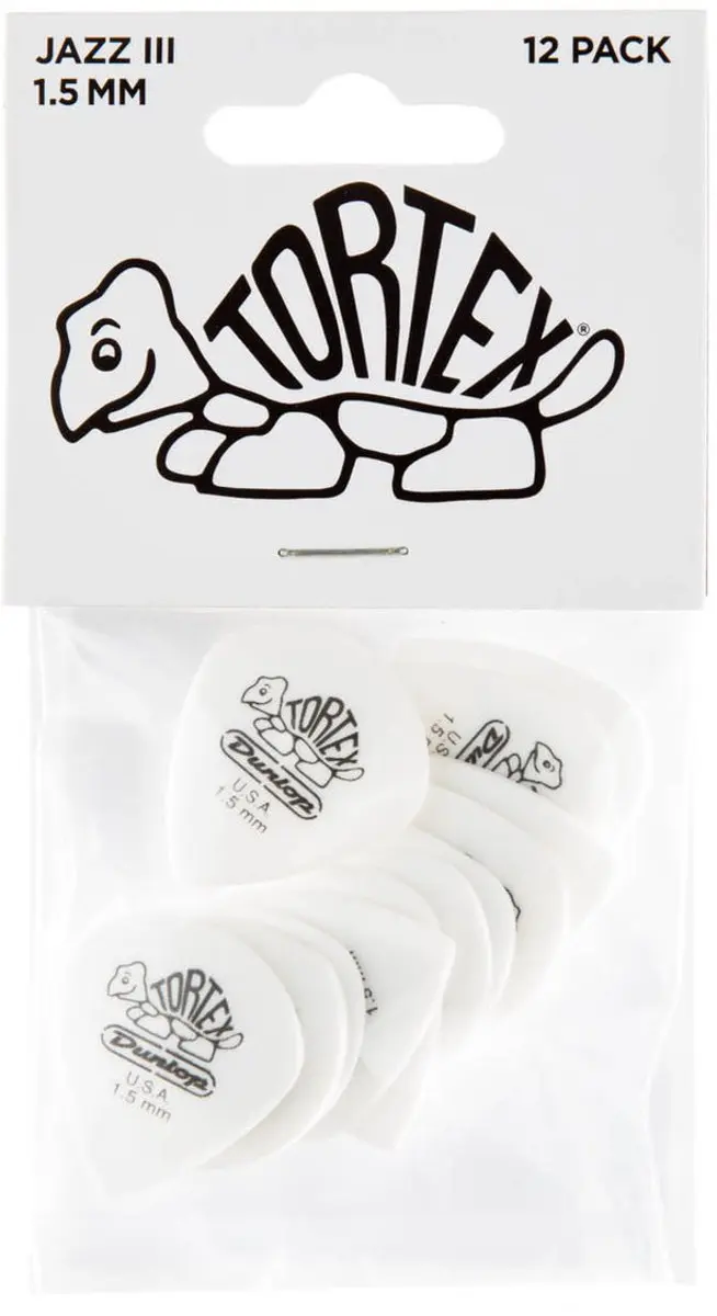Dunlop Tortex White Jazz III Plectrums 1.50mm