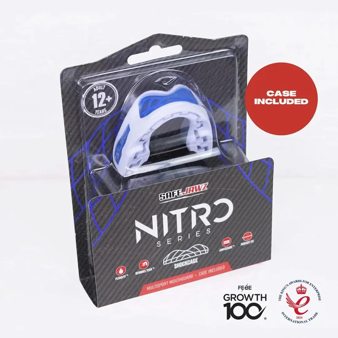 SafeJawz Gebitsbeschermer Nitro Senior - Wit/Blauw - afbeelding 6 van 6