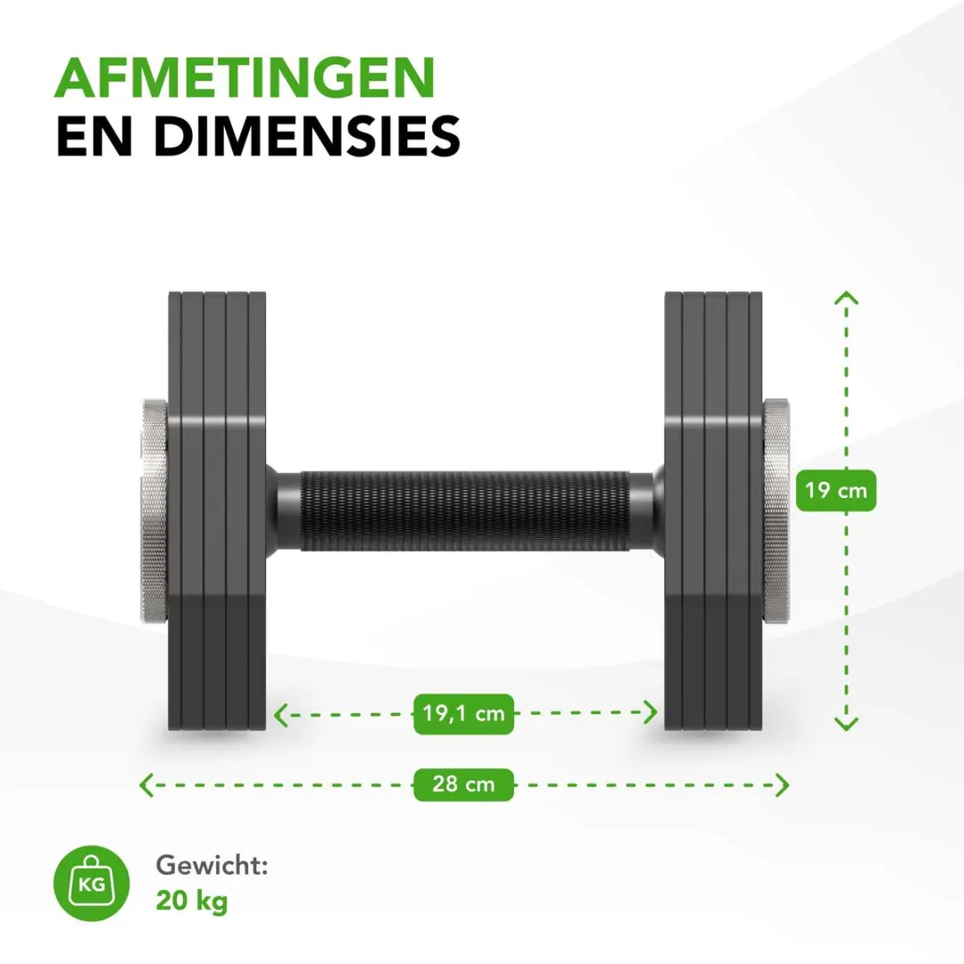 Tunturi Rapid Adjustable Dumbbell 20kg - Verstelbaar 4-20kg - 9 gewichten