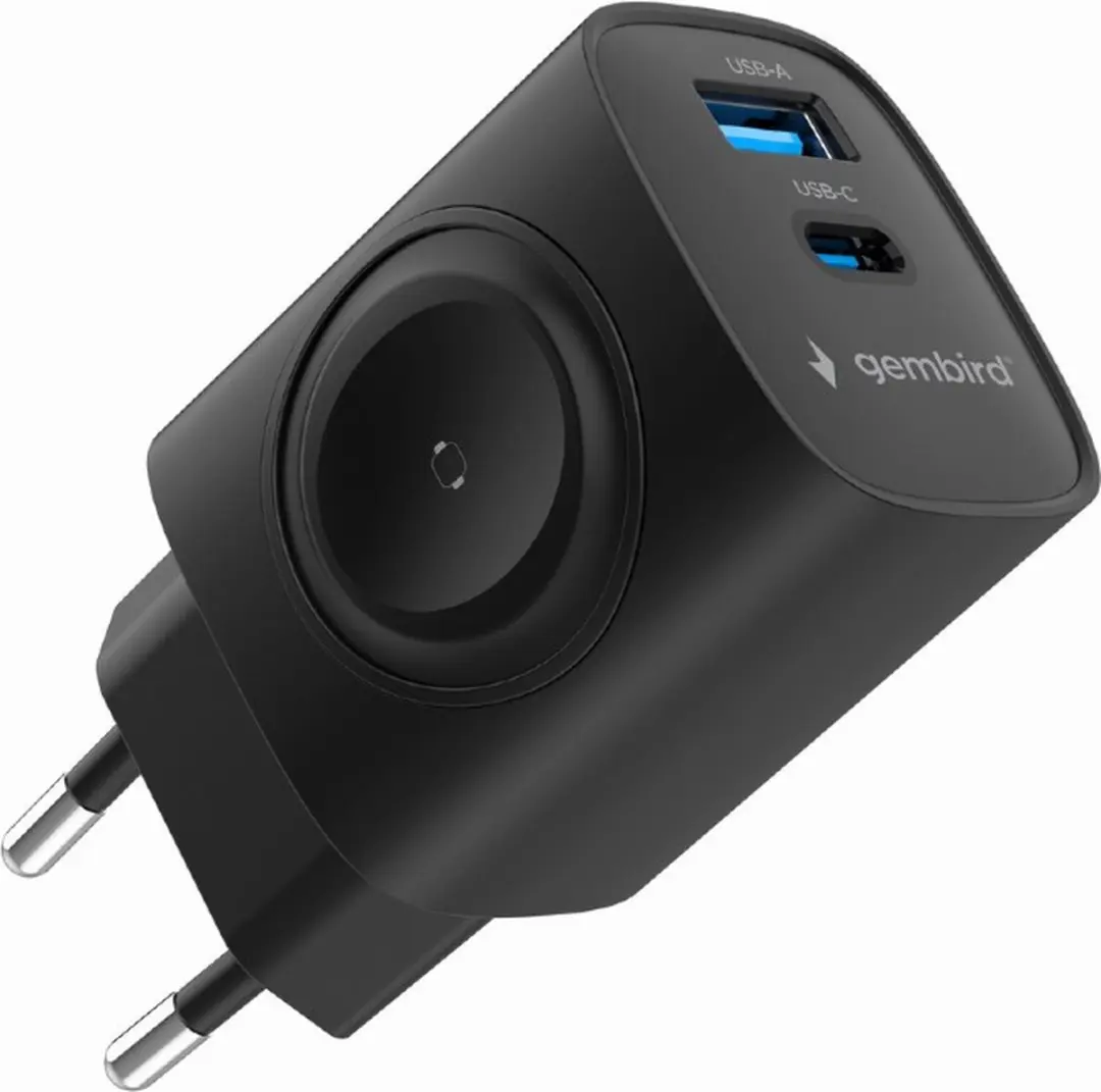 Gembird 2-in-1 Apple Watch Oplader 20W - USB-C PD/QC - 2 Poorten - Zwart