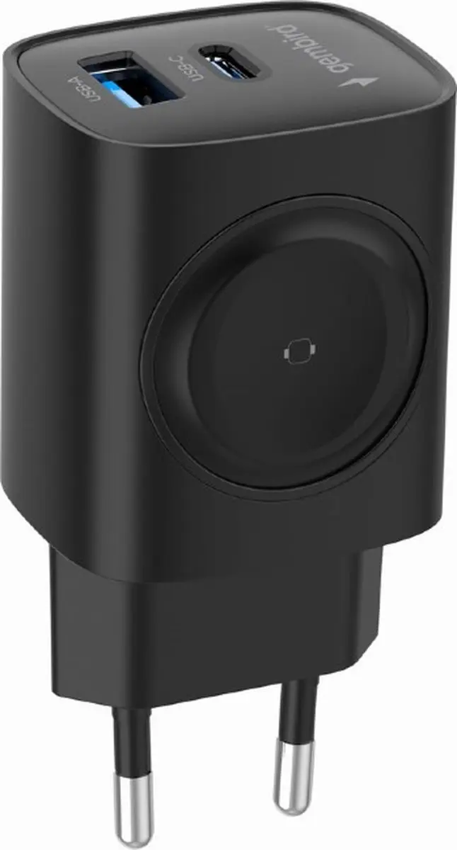 Gembird 2-in-1 Apple Watch Oplader 20W - USB-C PD/QC - 2 Poorten - Zwart