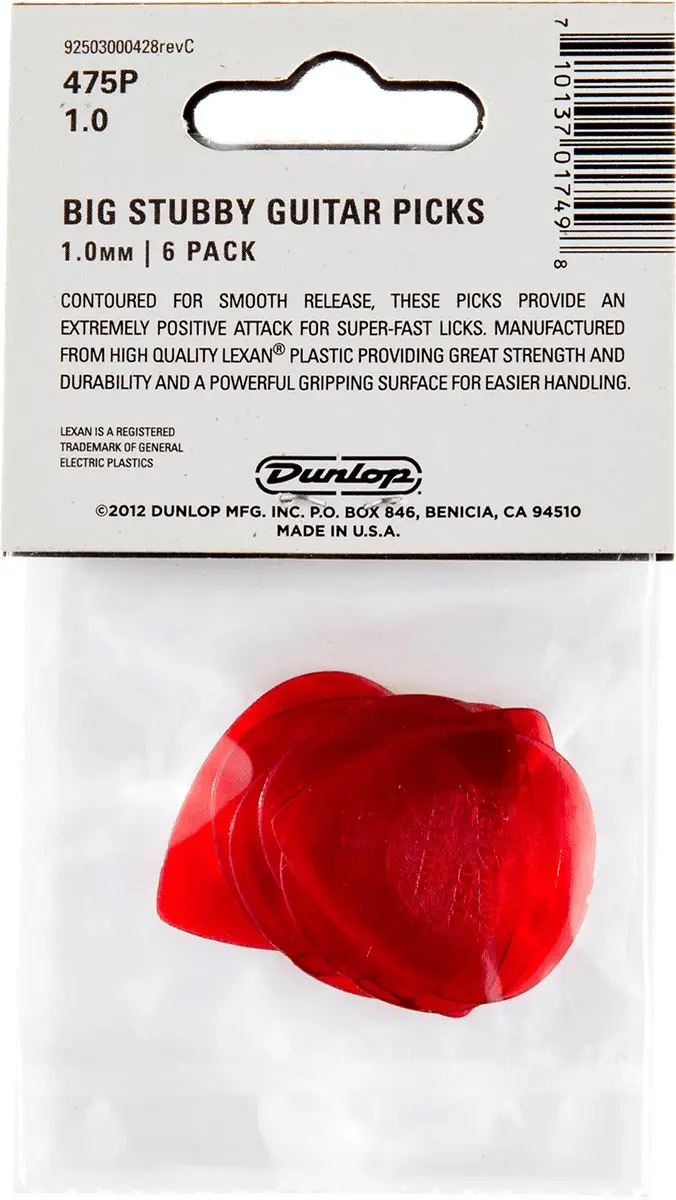 Dunlop Jim Dunlop Big Stubby Plektrum 1.00mm - 6 Stuks - Rood Transparant