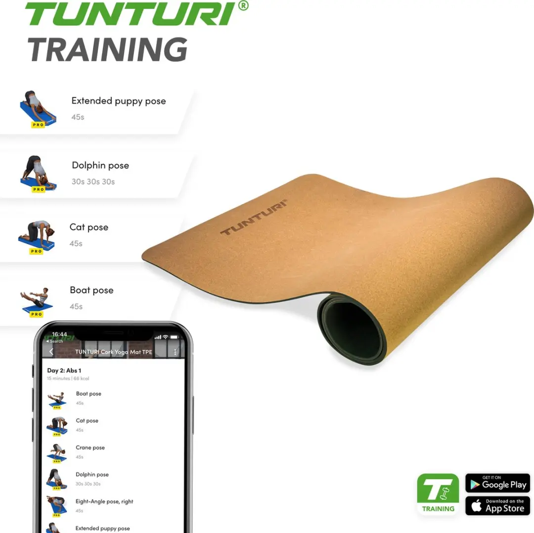 Tunturi Yoga Mat Kurk 183cm - Anti-Slip - Incl. Draagband - afbeelding 6 van 6