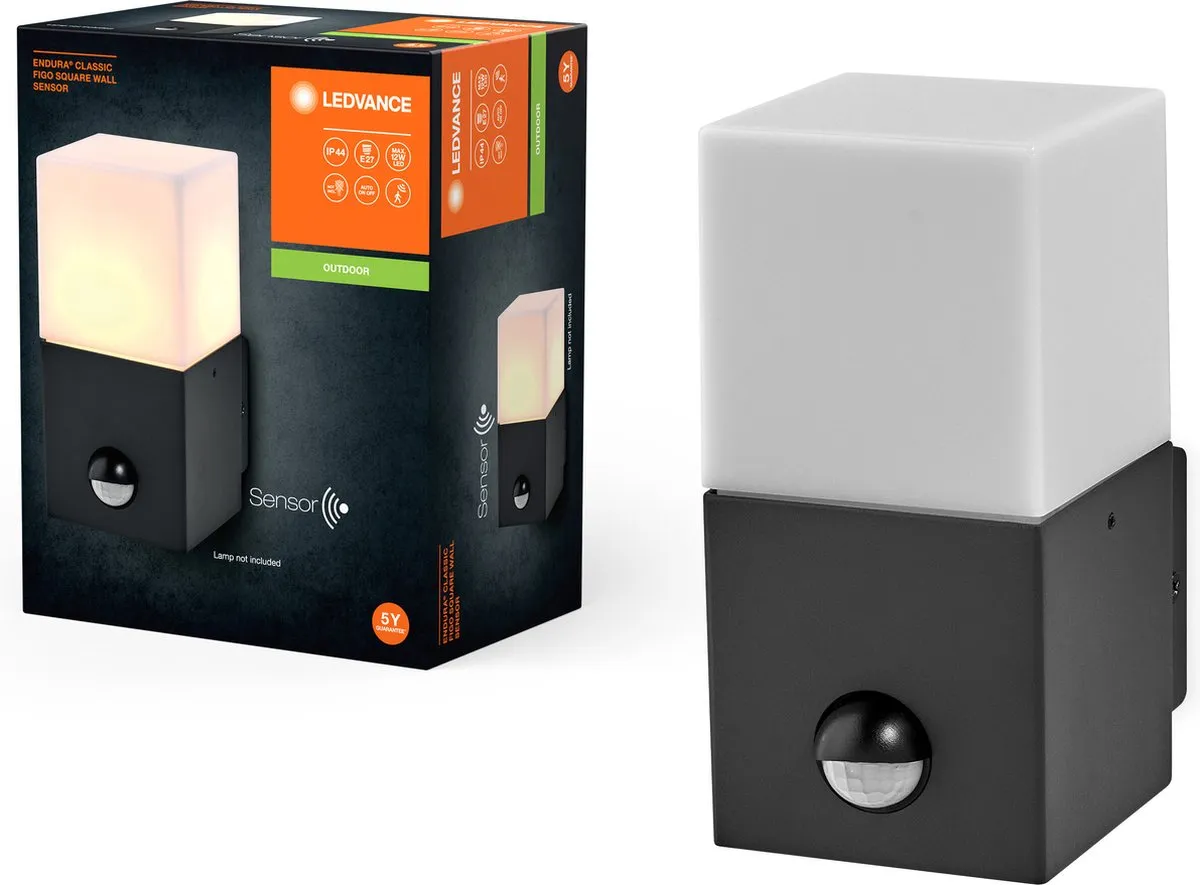 LEDVANCE Endura Classic Figo SQ Wandlamp Sensor - Donkergrijs