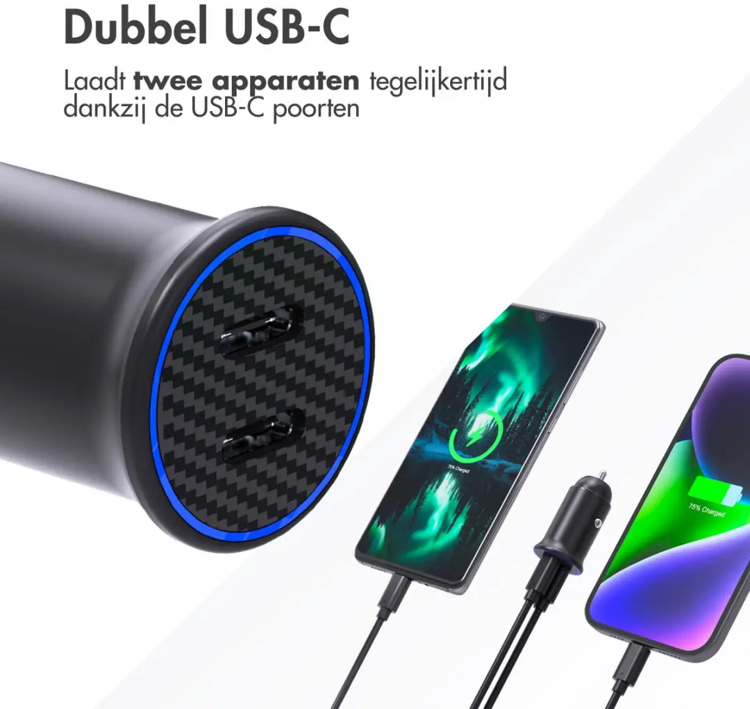 Imoshion SH00078605 Autolader - 2x USB-C 30W - Zwart