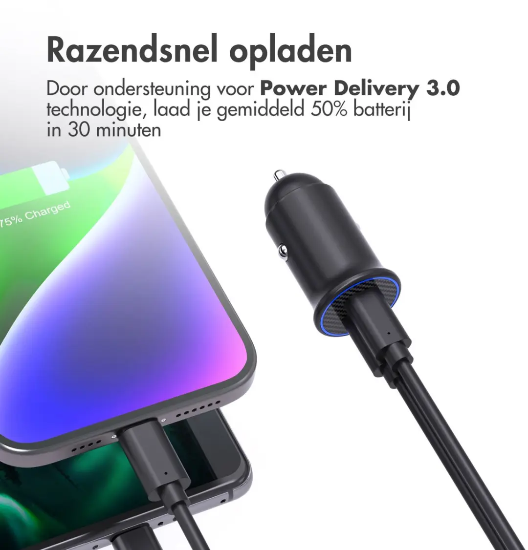 Imoshion SH00078605 Autolader - 2x USB-C 30W - Zwart