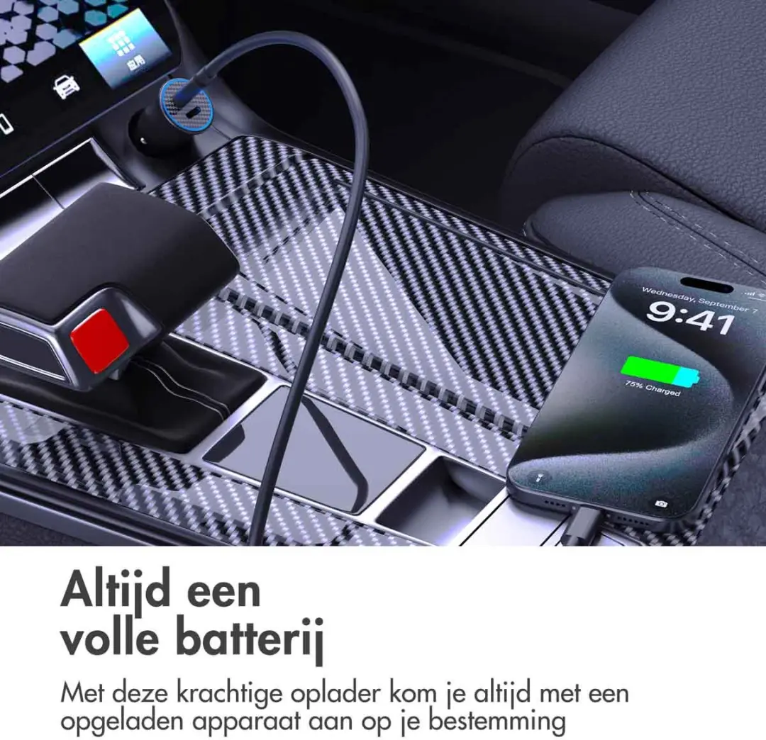 Imoshion SH00078605 Autolader - 2x USB-C 30W - Zwart