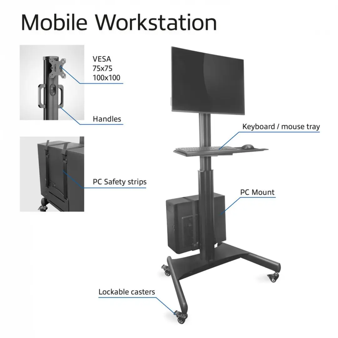 ACT AC8374 Mobiel Werkstation - 32" - Zwart