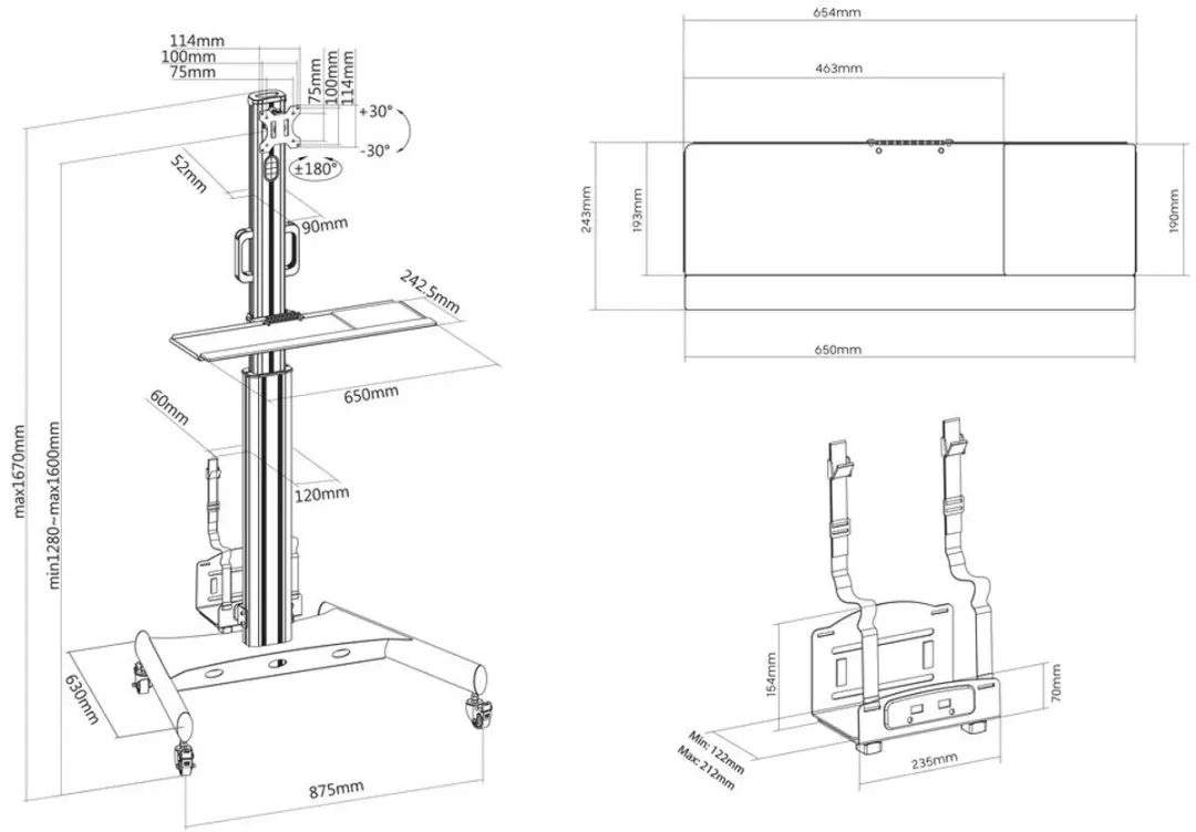ACT AC8374 Mobiel Werkstation - 32" - Zwart