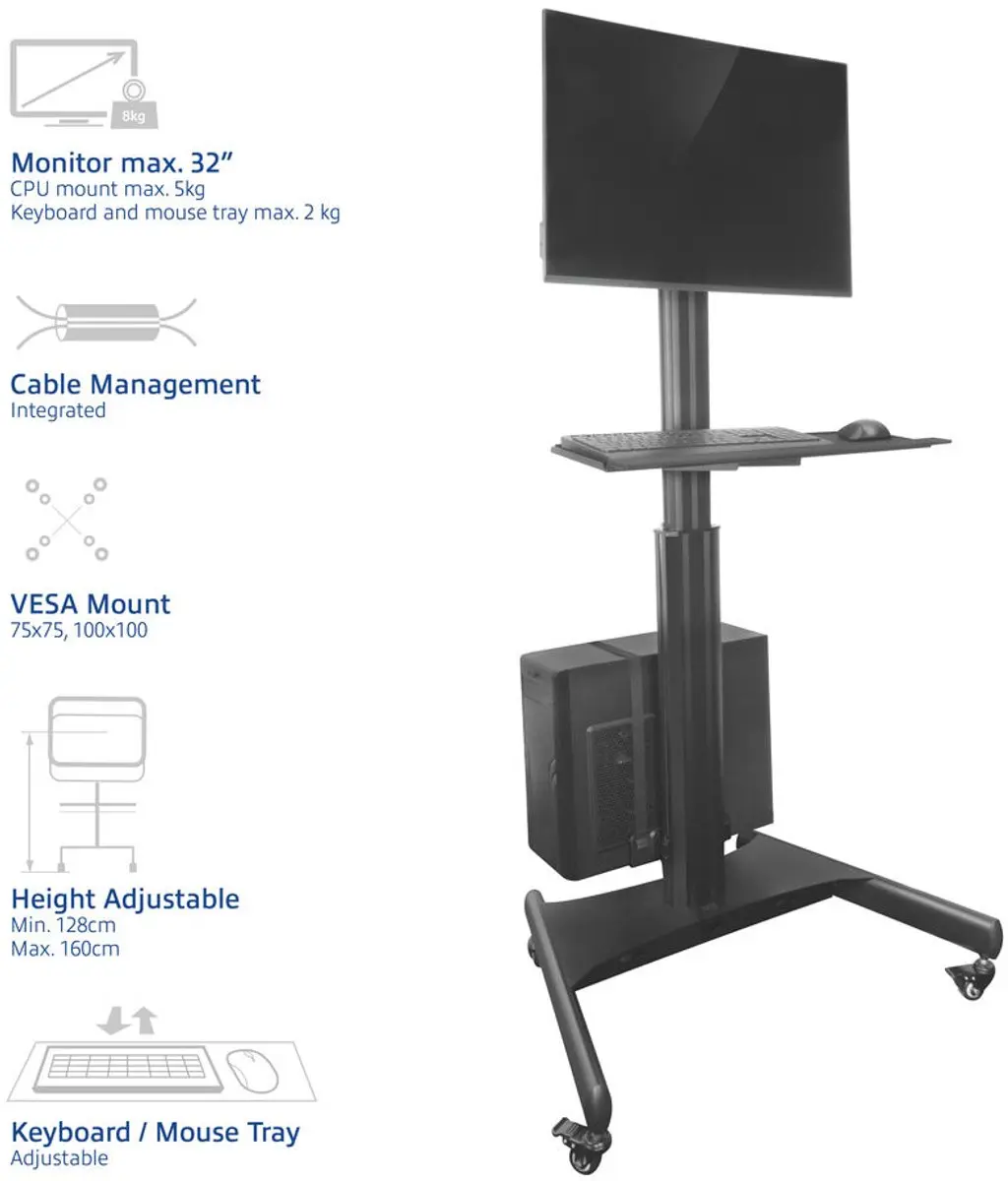 ACT AC8374 Mobiel Werkstation - 32" - Zwart
