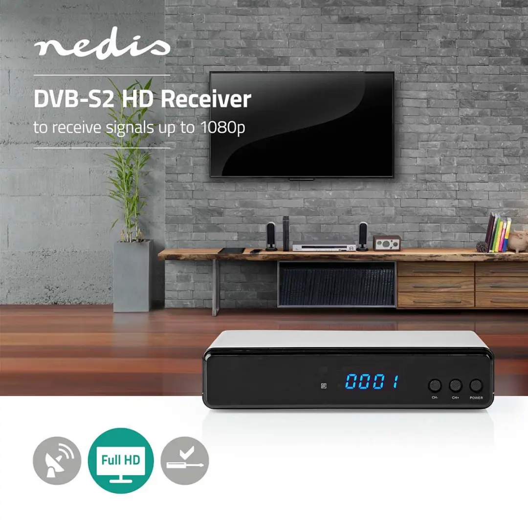 Nedis DVBS2265BK DVB-S2 Ontvanger - FTA - 1080p - Zwart