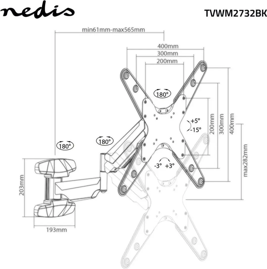 Nedis TVWM2732BK Verticale TV-Muurbeugel - 55" - 30kg - Zwart