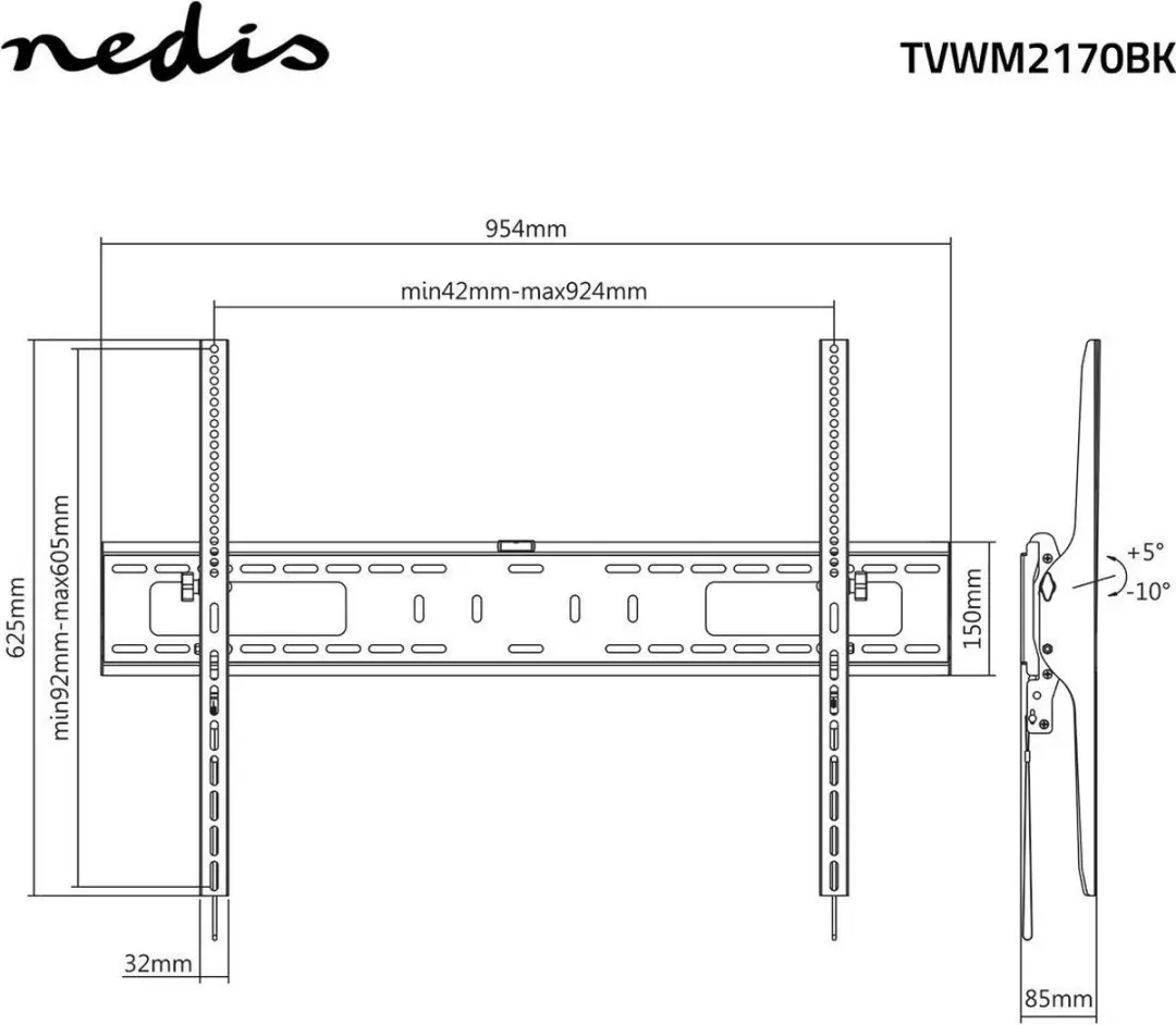 Nedis TVWM2170BK Kantelbare TV-Muurbeugel 75kg - Zwart