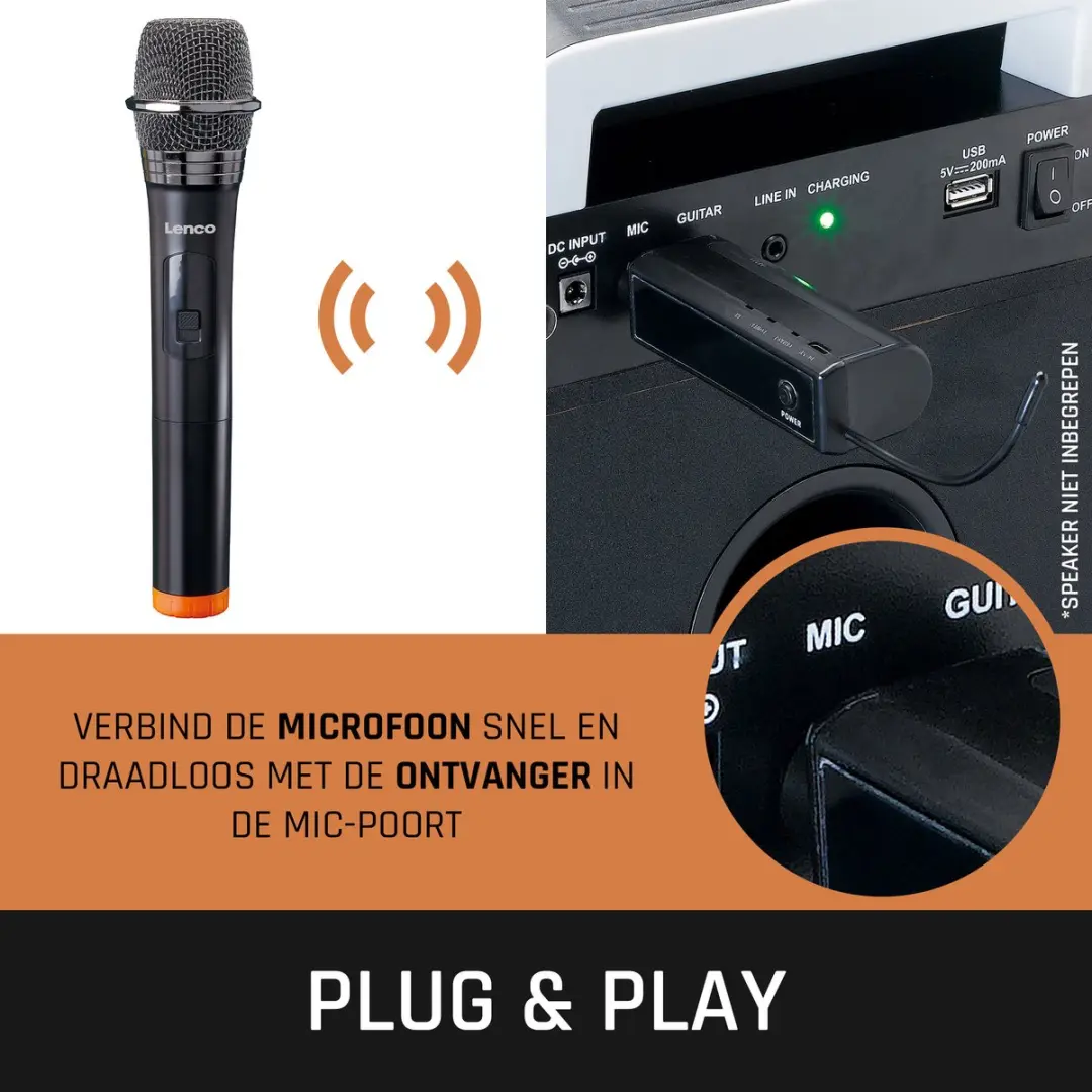 Lenco MCW-011BK Draadloze Microfoon - Zwart