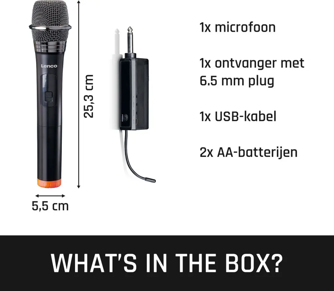 Lenco MCW-011BK Draadloze Microfoon - Zwart