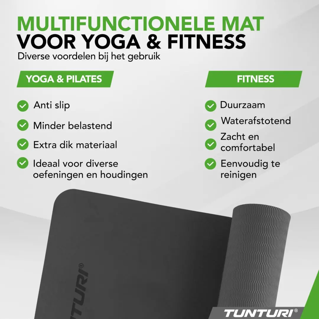 Tunturi Yoga Mat 8mm - 183x61cm - Zwart - afbeelding 6 van 6
