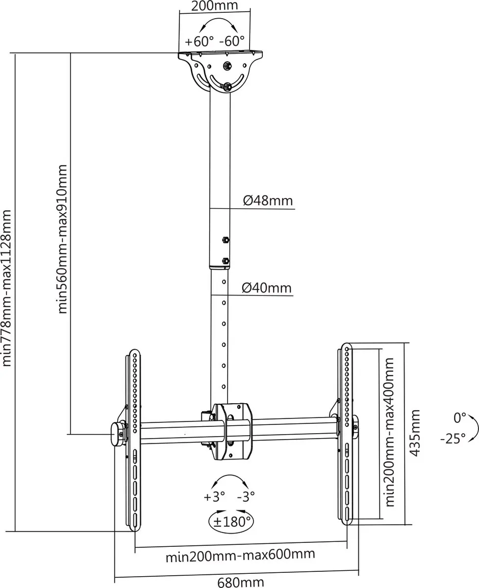 Deltaco ARM-0400 TV Plafondbeugel - 37-70" - 50kg - Zwart