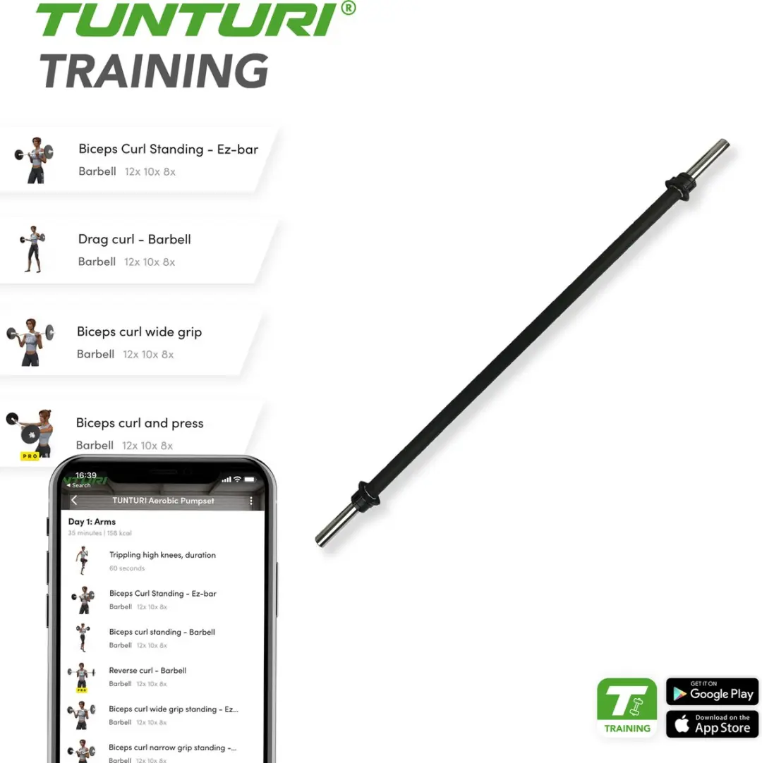 Tunturi Halterstang 130cm 30mm - Zwart/Zilver