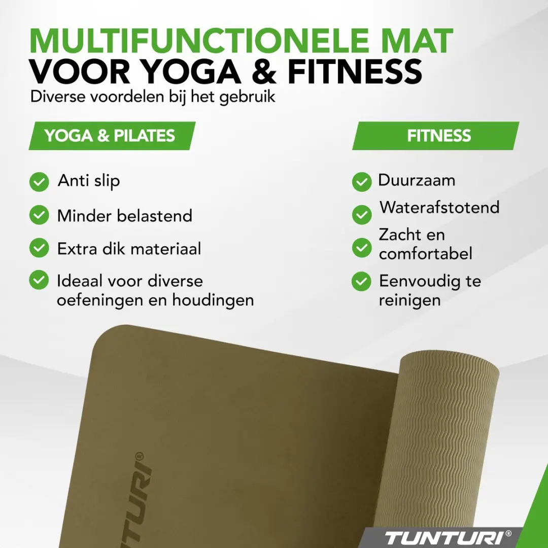 Tunturi Yoga Mat 8mm - 183x61cm - Legergroen