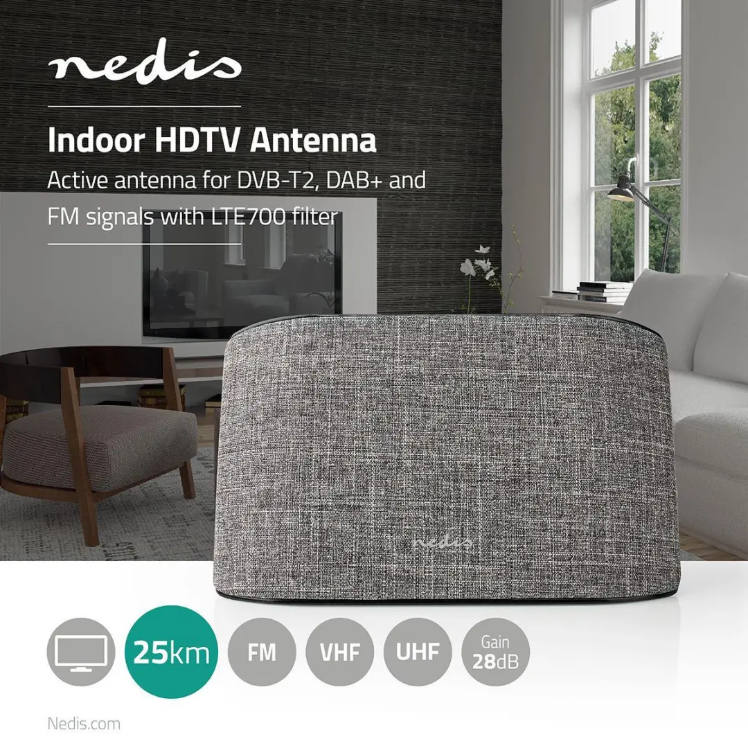 Nedis Binnenantenne ANIR2512GY700 - Actief - 28dB - Grijs