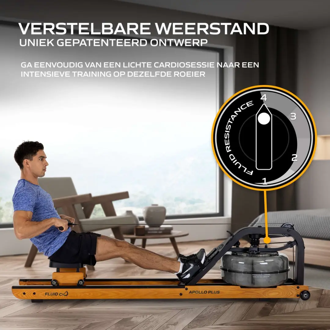 Fluid Rower Apollo Plus Roeimachine - 4 Weerstanden - Waterweerstand - Zwart