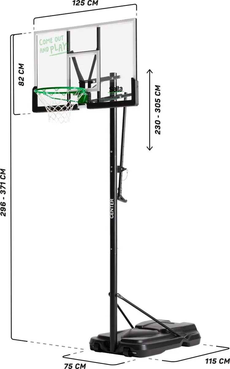 Salta Center Basketbalpaal 230-305cm - Verstelbaar - Zwart
