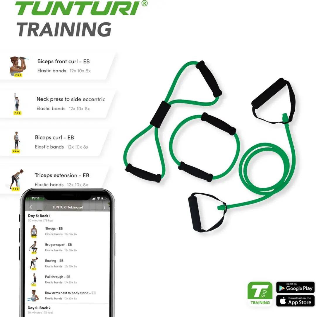 Tunturi Resistance Tubing Medium - Groen/Zwart