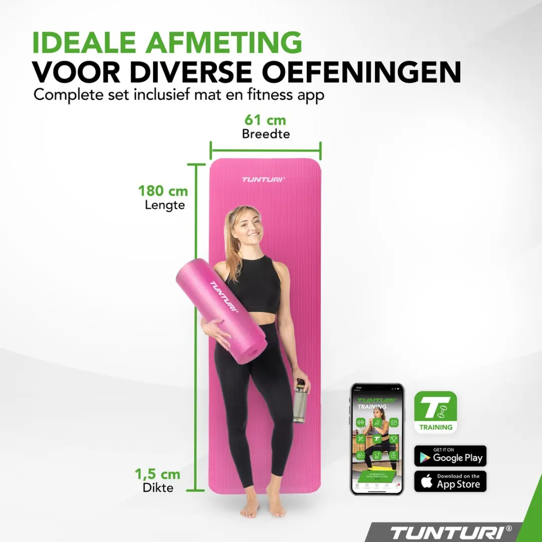 Tunturi NBR Yogamat Roze - 180x60x1,5cm - afbeelding 6 van 6