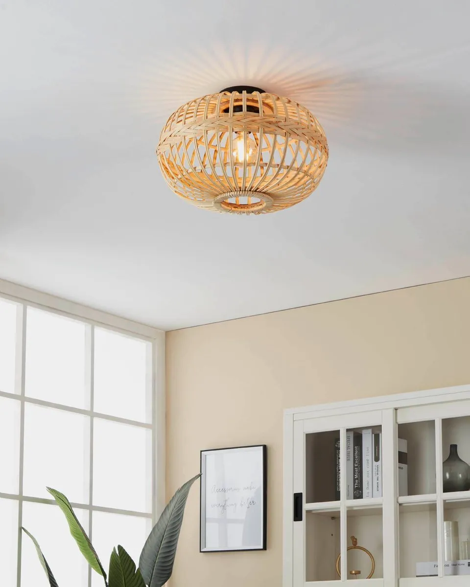 Eglo Amsfield Plafondlamp E27 - Ø45cm - Hout/Bamboe Bruin/Zwart
