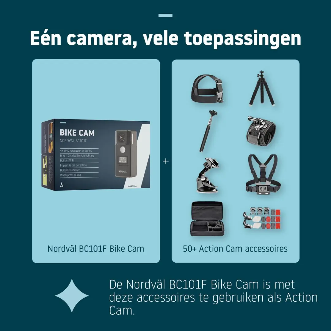 Nordväl BC101F Actioncam 4K - 8.5MP - 7000mAh - Zwart