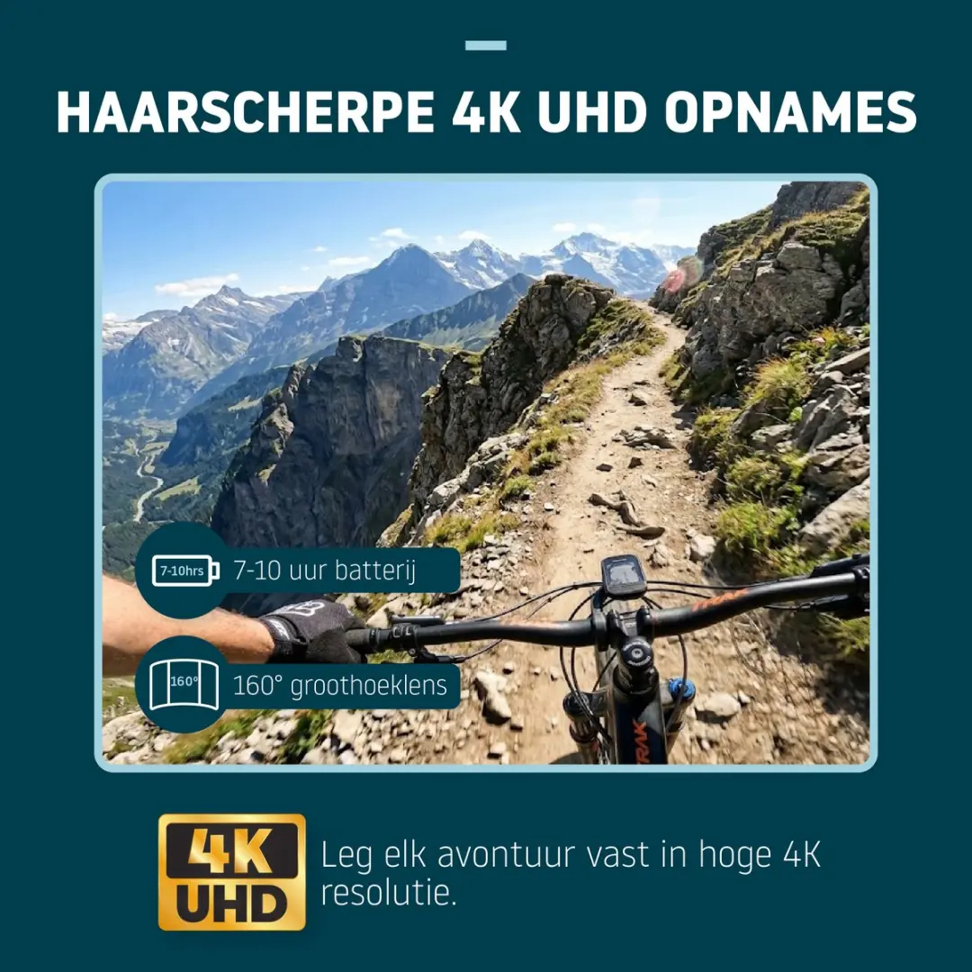 Nordväl BC101F Actioncam 4K - 8.5MP - 7000mAh - Zwart