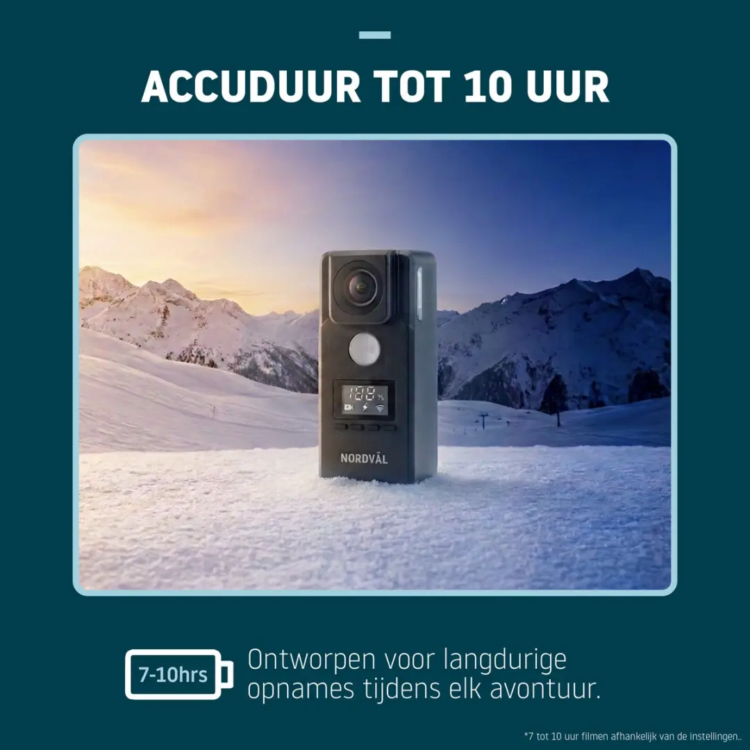 Nordväl BC101F Actioncam 4K - 8.5MP - 7000mAh - Zwart