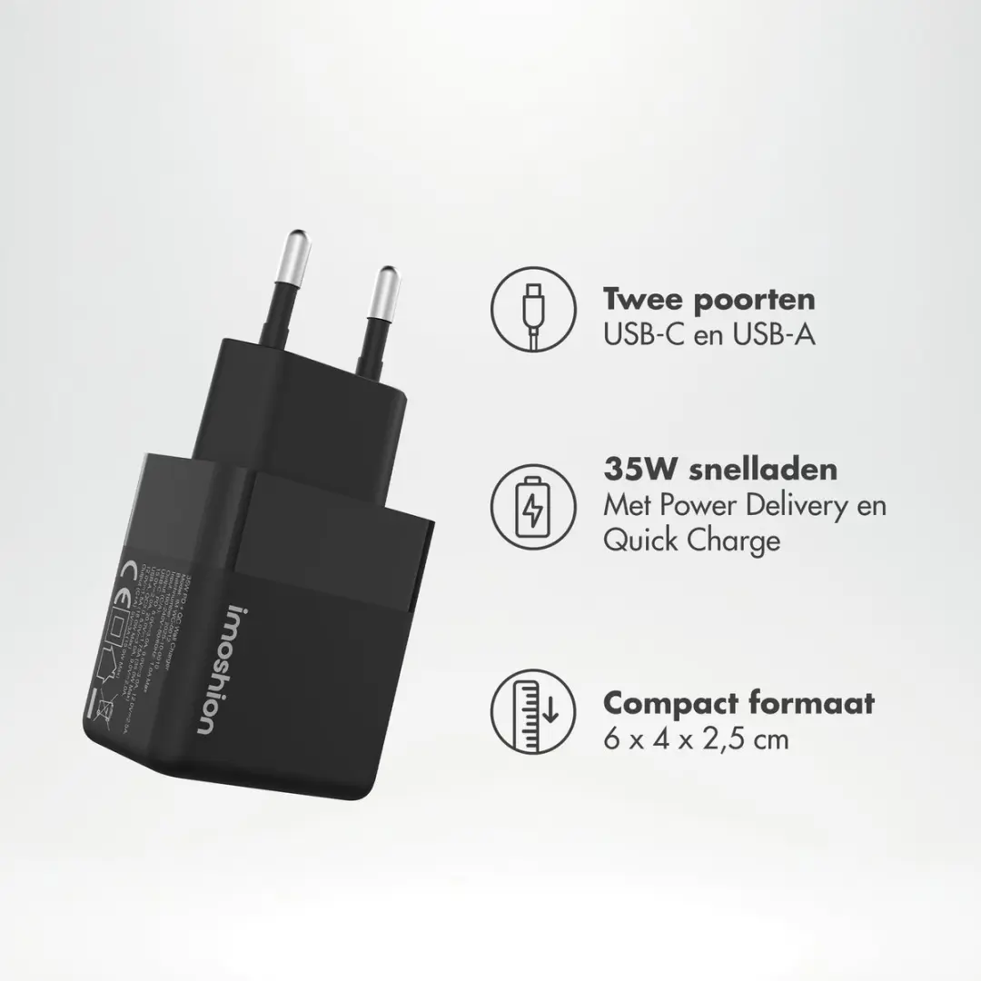 Imoshion SH00093326 USB C/USB A Adapter 35W - 3 Poorten - Zwart