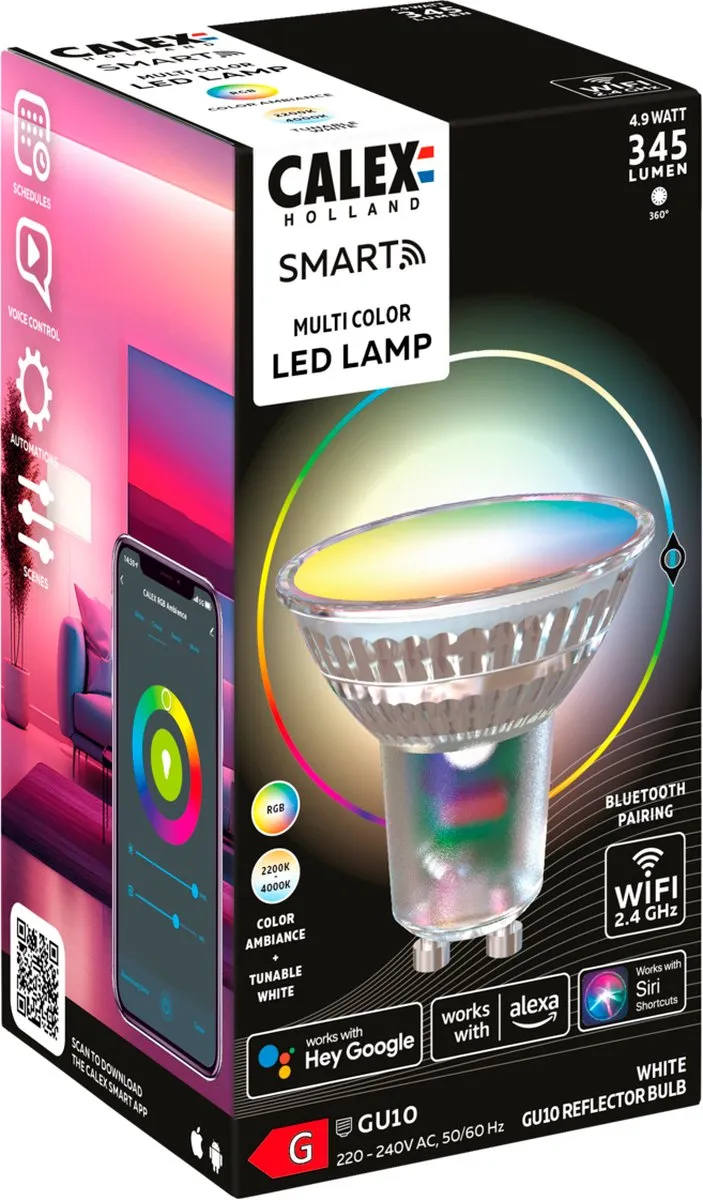 Calex Slimme LED GU10 RGBW 4.9W - 3 Stuks - Wifi Smart Lamp