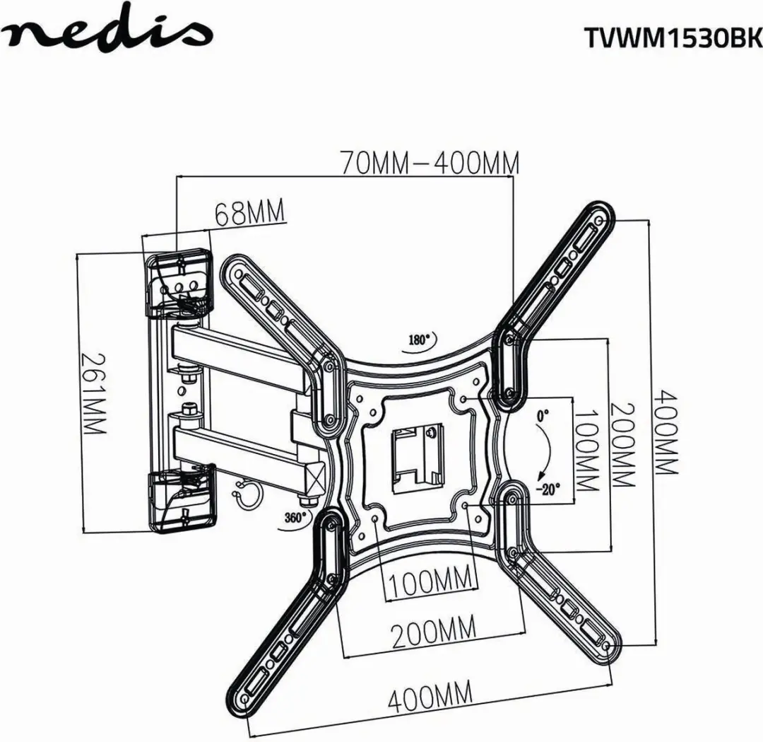 Nedis TVWM1530BK Draaibare Kantelbare TV-Muurbeugel - 30kg - Zwart