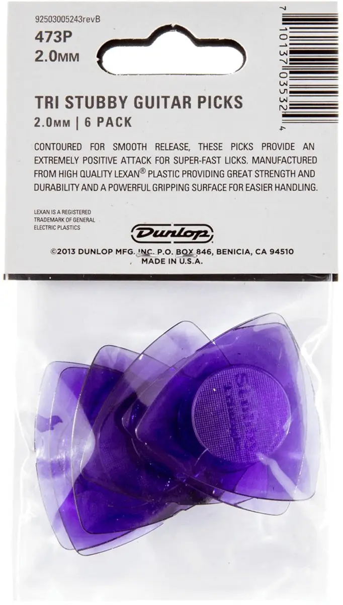 Dunlop Stubby Triangle Plectrums 2.00mm - 6 Stuks Helder paars