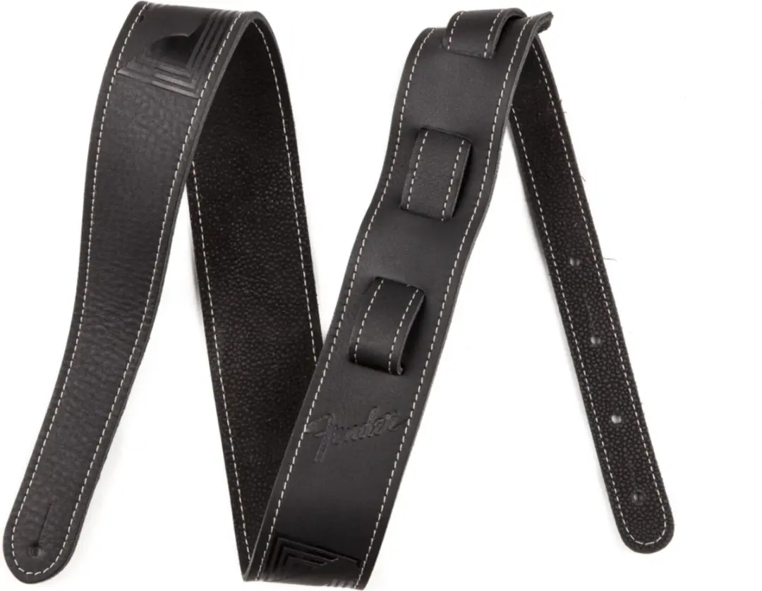 Fender Monogram Leren Gitaarband - Zwart