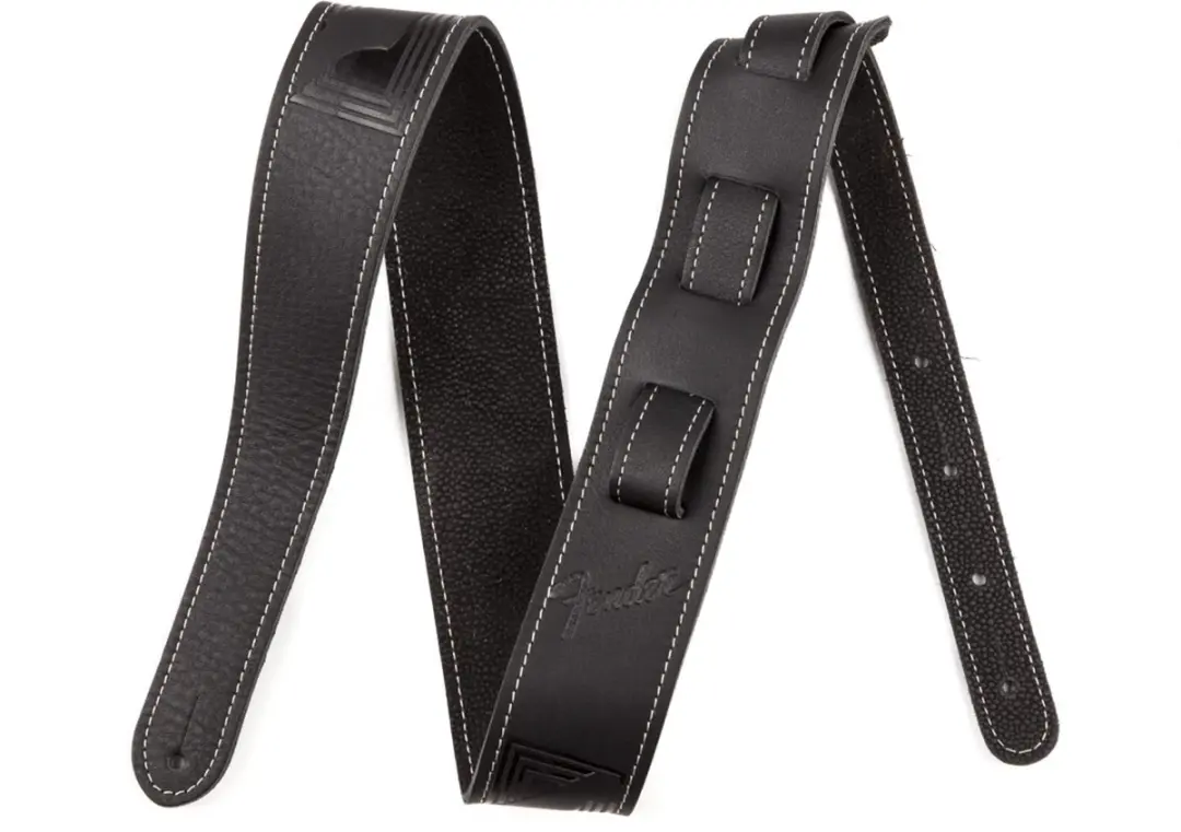 Fender Monogram Leren Gitaarband - Zwart