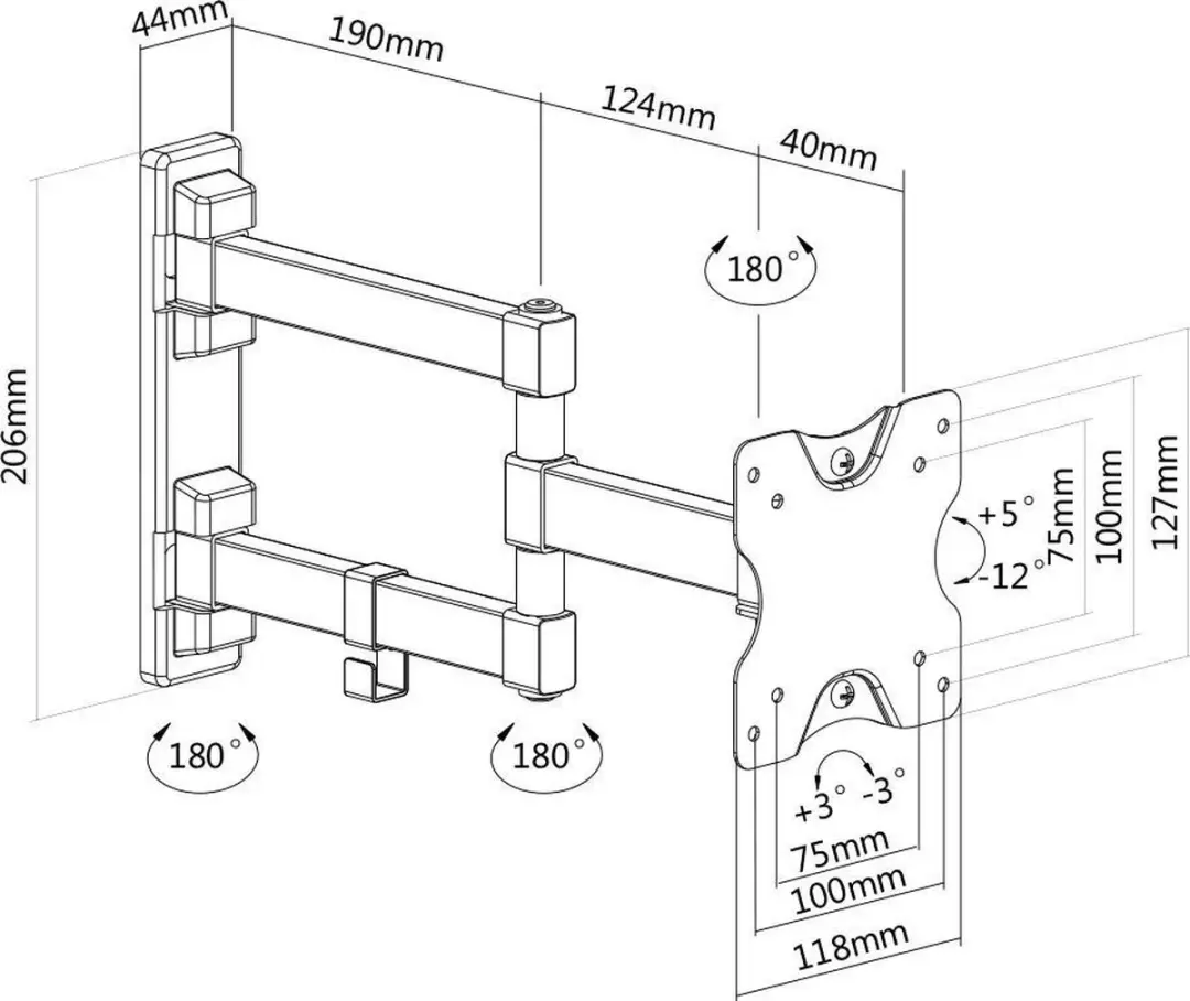 Deltaco ARM-1204 TV Beugel - Draaibaar 13-27" - 20kg - Zwart