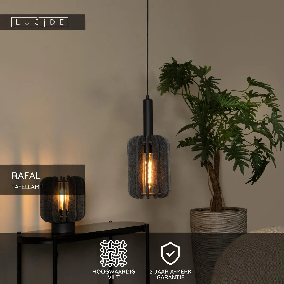 Lucide Rafal Tafellamp Ø23cm - Grijs