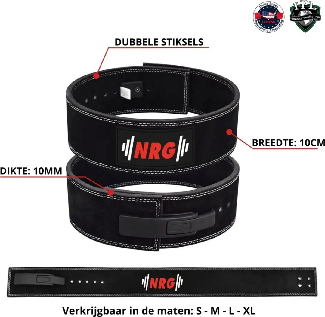 NRG Lever Belt & Lifting Straps Deluxe - Maat M - Zwart/Rood - afbeelding 6 van 6