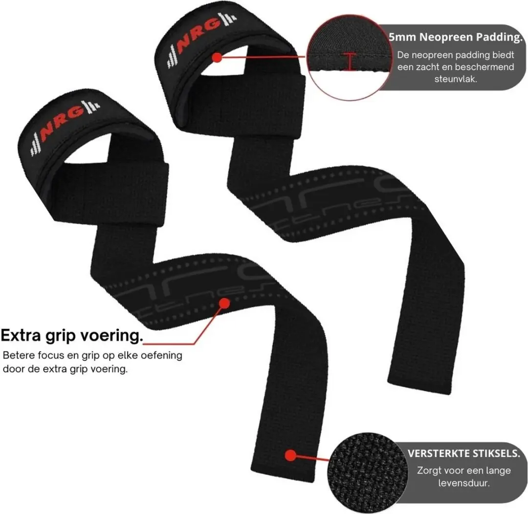 NRG Lever Belt & Lifting Straps Deluxe - Maat M - Zwart/Rood