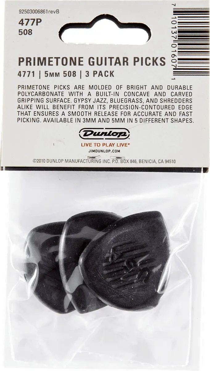 Dunlop Primetone 508 Plectrum Large Sharp 5.00mm - 3 Stuks