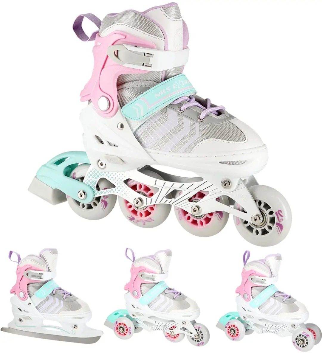 Nils Extreme 4-in-1 Skeelers/Rolschaatsen Meisjes - Maat 29-33 - Roze/Wit