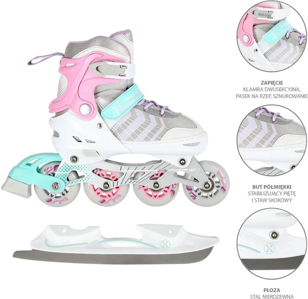 Nils Extreme 4-in-1 Skeelers/Rolschaatsen Meisjes - Maat 29-33 - Roze/Wit