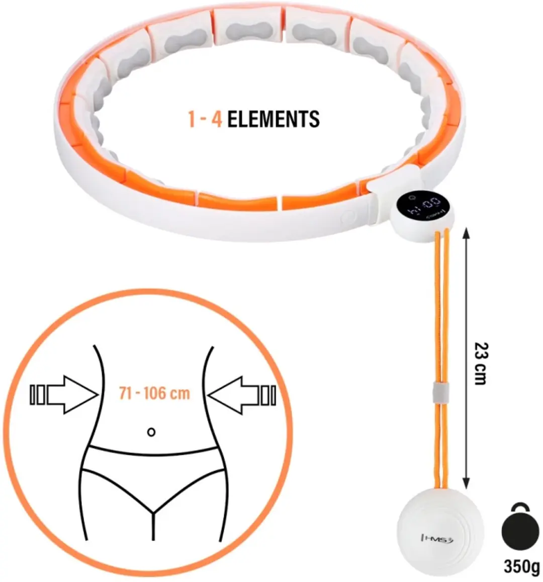 HMS Fitness Hoelahoep Plus Size 134cm - Wit/Oranje