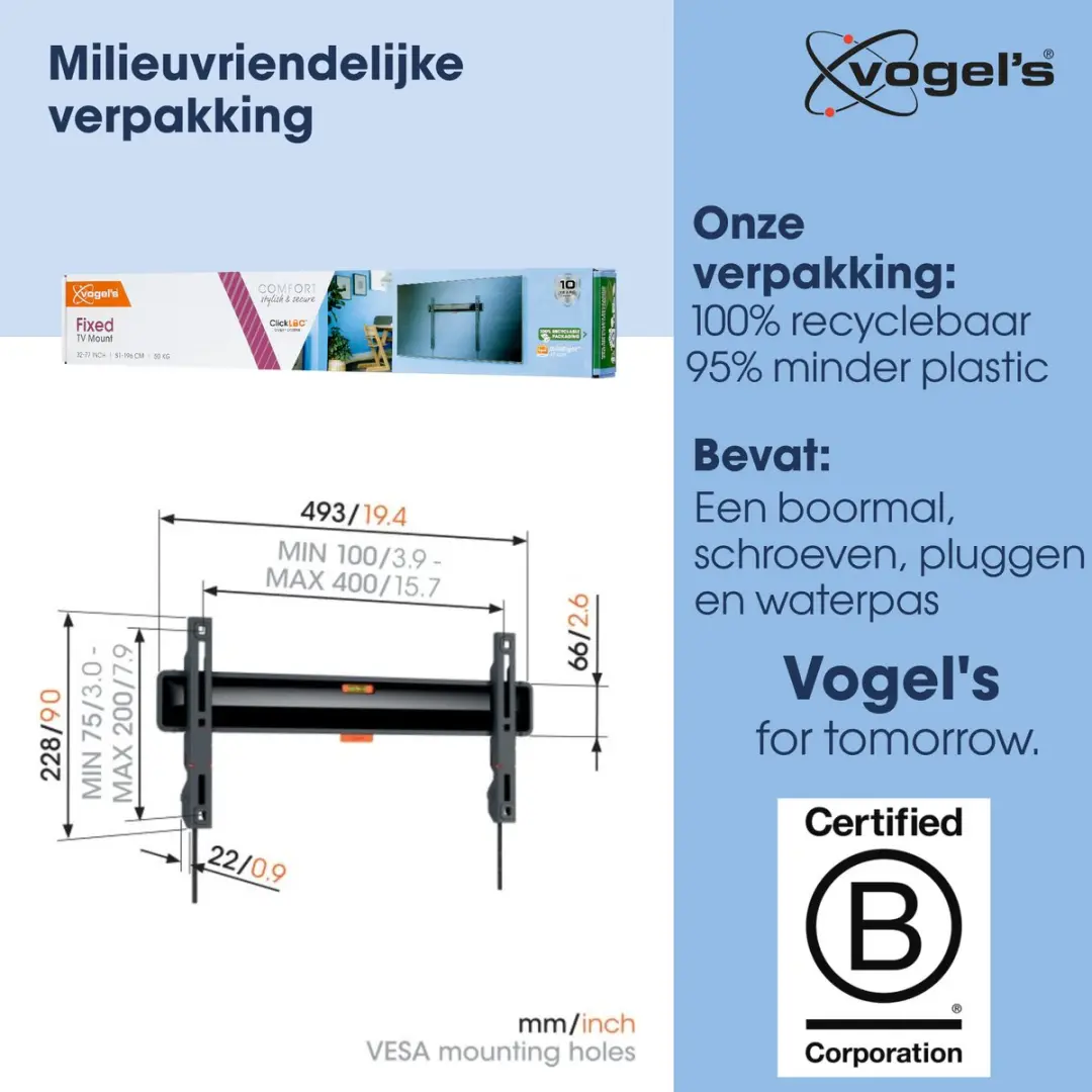Vogel's COMFORT TVM 3405 SP TV-Beugel OLED 32-77" - 50kg - VESA 400x200 - Zwart