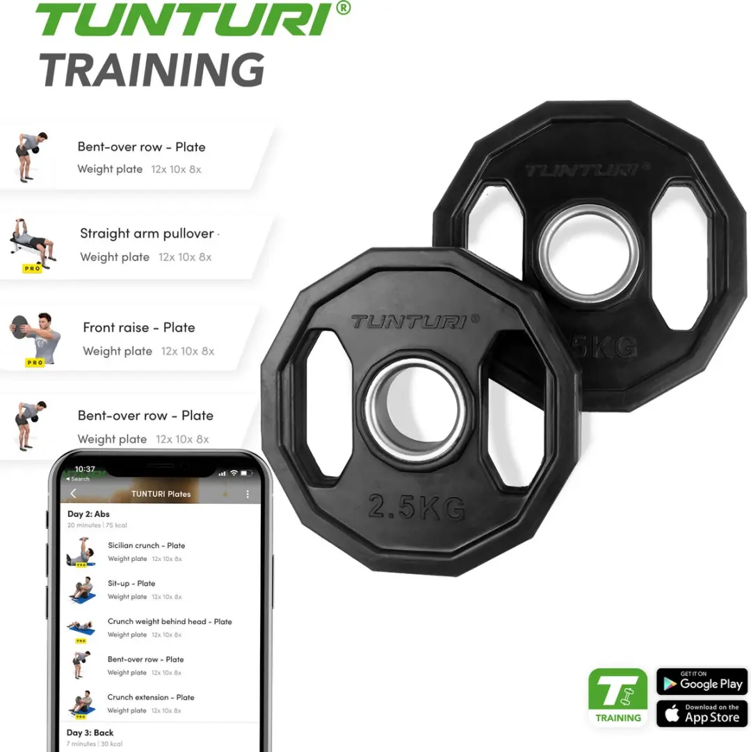 Tunturi Halterschijven 2x 2,5 kg - 50mm - Rubber - Zwart