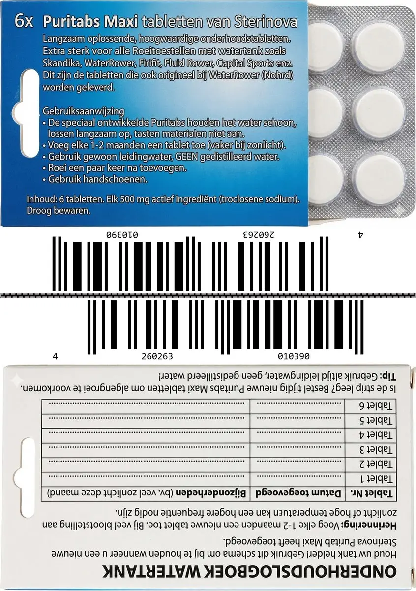 WaterRower Sterinova Puritabs Maxi Chloor Tabletten 30 Stuks - Witte Tabletten 500mg